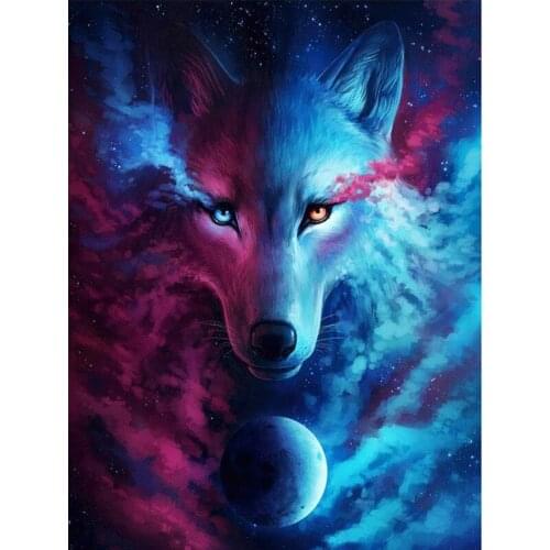 5D DIY Diamond Painting Color Wolf Full Diamond Embroidery Animal Handmade Cross Stitch Rhinestone Mosaic Painting Home Decors