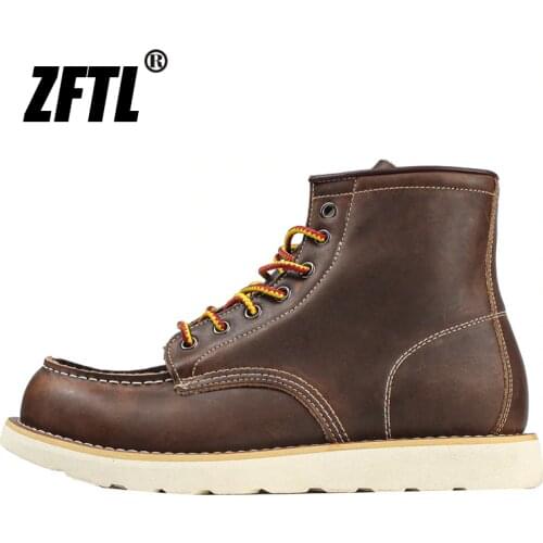ZFTL Mens Martins Boots American retro tooling boots Casual Crazy Horse Leather Mens Boots Vintage Man Lace up Ankle Boots