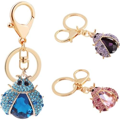 Key Chain Women Cute Ladybug Shape Rhinestone Keychain Keys Ring Chain Holder Bag Decor Souvenir Keyrings Jewelry Anniversary Gi