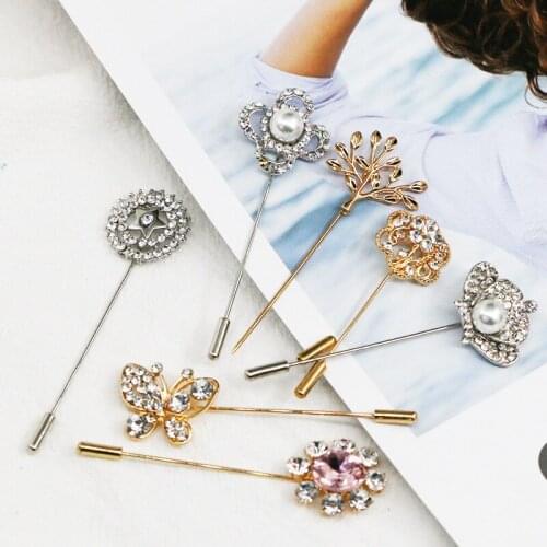 Fashion Rhinestone Metal Collar Lapel Pins and Brooches Safety Scarf Pin Sweater Coat Decoration Jewelry