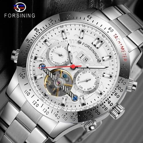 Forsining Fashion Mechanical Men Watches Automatic Waterproof Clock Genuine Leather Band Multifunction Tourbillon Dial Man Watch