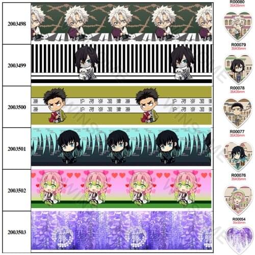DIY Japanese cartoon pattern printed grosgrain ribbon 10yards,planar resins 30 pcs