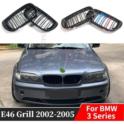 For BMW E46 4 Door 4D 3 Series 2002 2003 2004 2005 318i 320i 325i 330i Grillles Gloss Black Front Kidney Double Slat Grill
