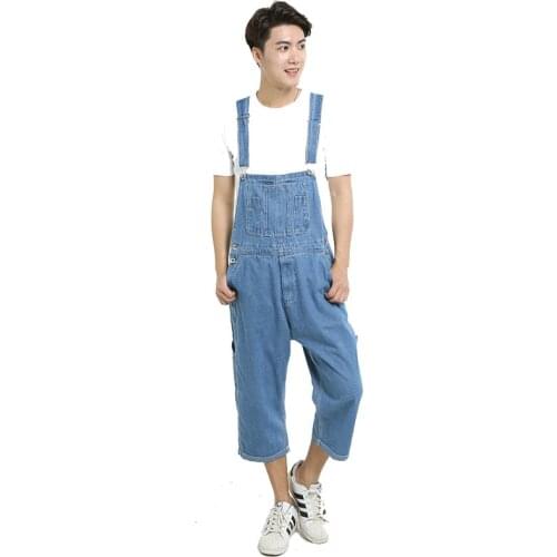 Mens Denim Overalls Large Size Straight Pants Light Blue Jeans Mens Denim Shorts More Sizes 48 50