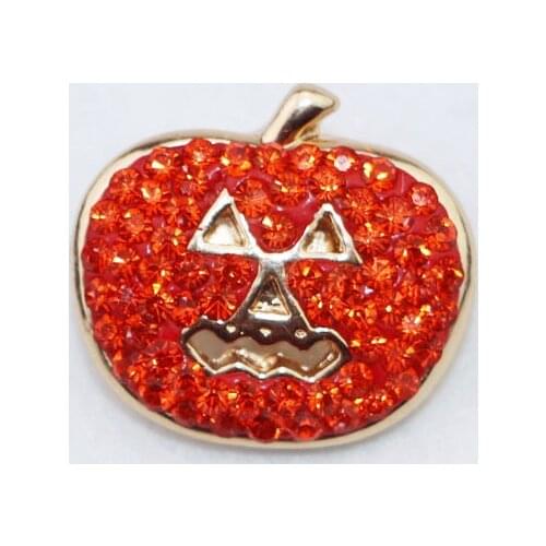 Hot Sale Snap Buttons Jewelry 18mm Buttons Full Rhinestone Gold Halloween Pumpkin Shape Snaps Buttons Charm