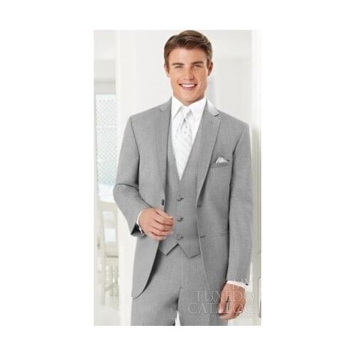 Classic Mens Suits Groomsmen Notch Lapel Groom Tuxedos Light Grey Wedding Best Man Suit (Jacket+Pants+Tie+Vest) A43