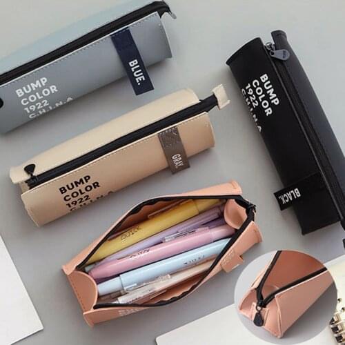 Simple Pencil Case Ins Leather Student Office School Supplies Korean Stationery Box Cute Triangle Pencil Bags