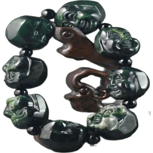 Beautiful China Jade Chinese Natural Dark Green Jade Buddha Chain Bracelet