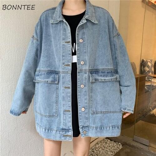 Basic Jackets Women Denim Solid All-match Single-breasted Harajuku Leisure Pockets Button Spring Vintage Coat Female Classic BF