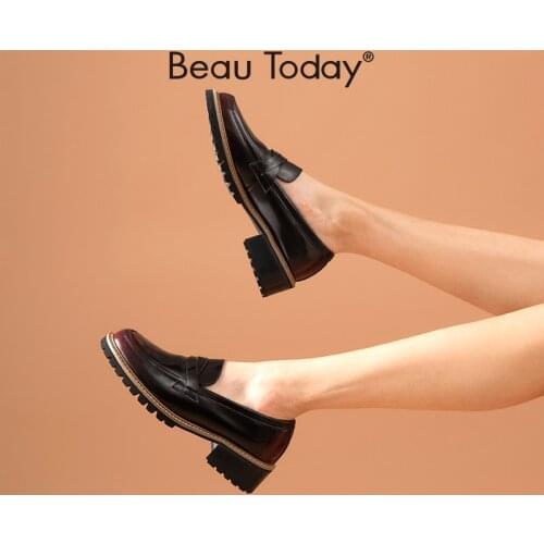 BeauToday Loafers Women Glazed Cow Leather Waxing Round Toe Slip-on Shoes Autumn Spring Retro Ladies Flats Handmade 27714