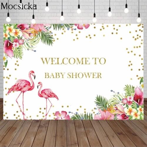 Mehofoto Newborn Baby Shower Background Flamingo Backdrop Spring Flowers Pink Theme Photography Background Props