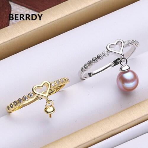 2 color Fashion Heart Pearl Ring Mountings Findings Adjustable Ring Jewelry Parts Fittings Charm Accessories Silver Jewellery
