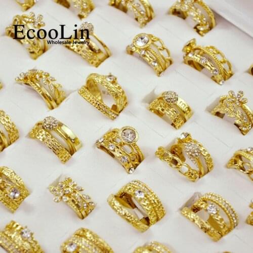 300Pieces 100Sets Fashion 3 in 1 Zircon Golden Rings Sets For Women Female Wholesale Jewelry Bulks Lot Free Shipping LR4038