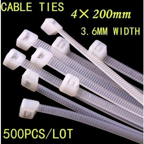500pcs/lot 4*200mm National Standard 3.6mm width Black/White Plastic Lock Type Nylon Cable Tie Wire Wrap