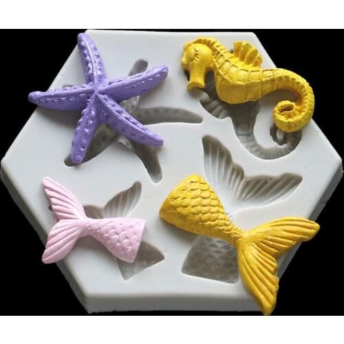 New Marine Series DIY Fish Tail Mold Starfish Baking Mold Ocean Series Silicone Mold Fish Tail Fondant Mould Baking Tools Mold