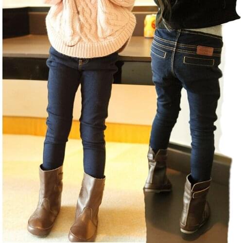 Skinny Pants Girls Jeans Winter Thick Velvet Warm Long Trousers Girls Leggings Stretch Jeans Denim Pencil Pants for 3-12 Years