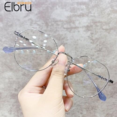 Elbru Retro Fashion Anti Blue Light Glasses Frame Green Drop Shape Leg Metal Clear Optical Spectacles Men Women Optical Eyewear