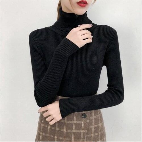 2121 Autumn Winter Knitted Jumper Tops turtleneck Pullovers Casual Sweaters Women Shirt Long Sleeve Tight Sweater Girls