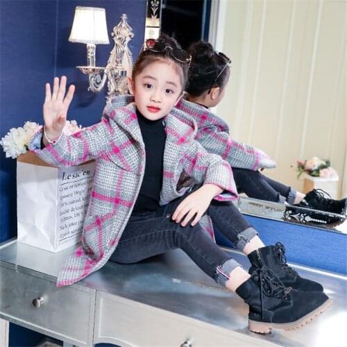 2020 Autumn Winter Girls Coat plaid Long Jacket for Kids Warm Hooded Outerwear Age 8 10 12T Yrs Old windbreaker