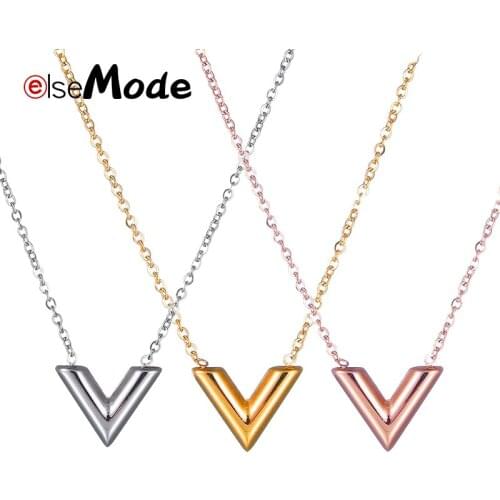 ELSEMODE Famous Brand V Letter Pendant Necklaces For Woman Anti-allergy Stainless Steel Necklace Luxury Jewelry Femme N5