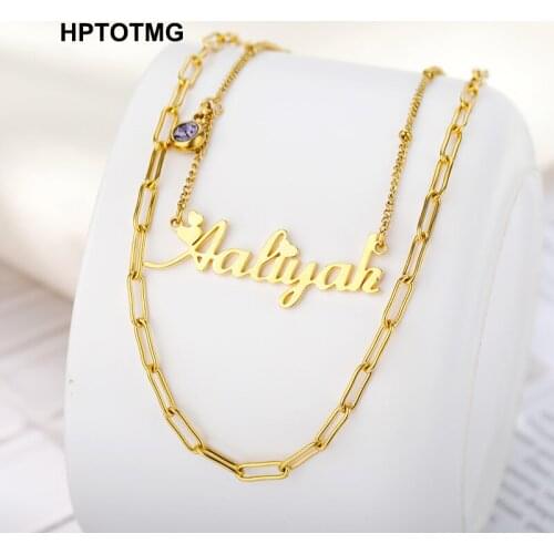 Birthday Zircon Custom Name Pendants Necklaces for Women Goth Punk Exaggerated Multi-Layer Lattice Chain Necklaces Personalized
