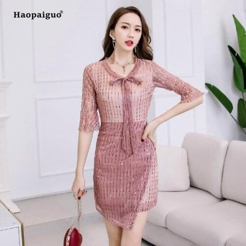 Plus Size Asymmetrical Dress 2019 Summer Women Half Flare Sleeve Bow Striped Casual Glitter Dress Office Party Club Mini Dresses