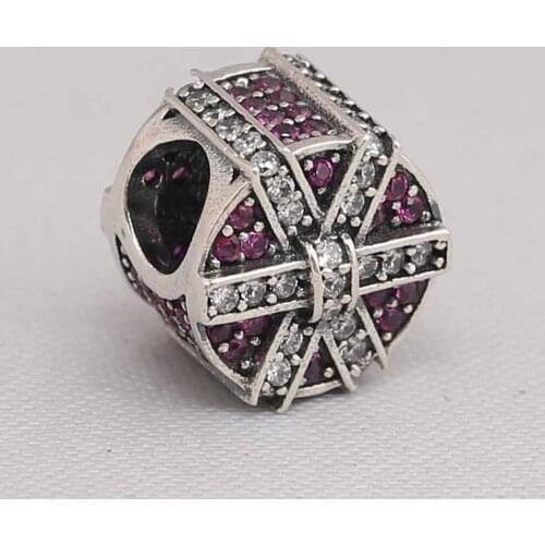 Authentic S925 Bead DIY Jewelry Shimmering Gift Charms fit Lady Bracelet Bangle Red & Clear CZ