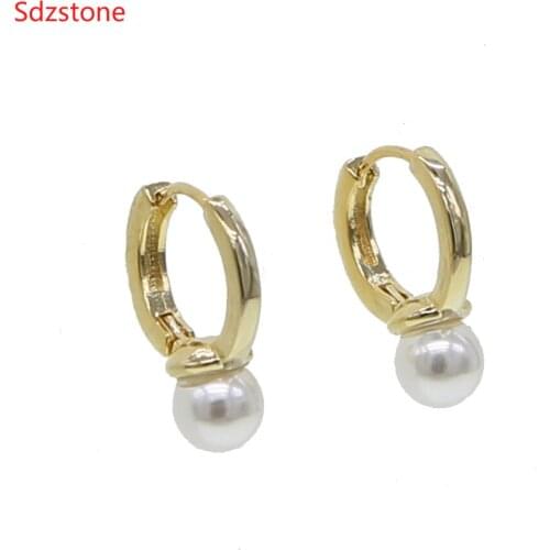Sdzstone 2020 NEW Design Sweet Pearl Jewelry Charming Simulated Pearl Classic Gold Color Round Women Dangle Earrings For Gift