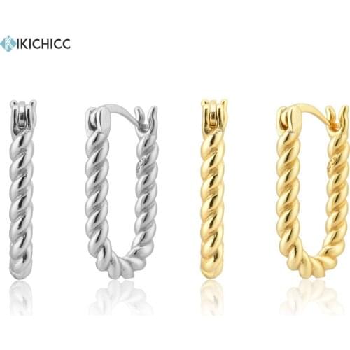 KIKICHICC 100% 925 Sterling Silver Twist Pure Hoop Earring Rock Punk Clips Pendiente Oval New 2021 Huggies Rock Punk Gift