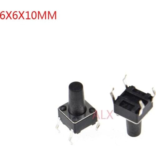 50PCS 6X6x10mm 4PIN dip TACT push button switch Micro key power tactile switches 6x6x10 6*6*10MM Light touch