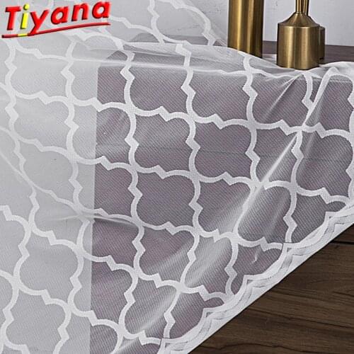 High Quality Linen Embroidered Curtain Bedroom Window Tulle Gauze Grey Voile Curtain For Living Room Curtain Geometric HM354 *30