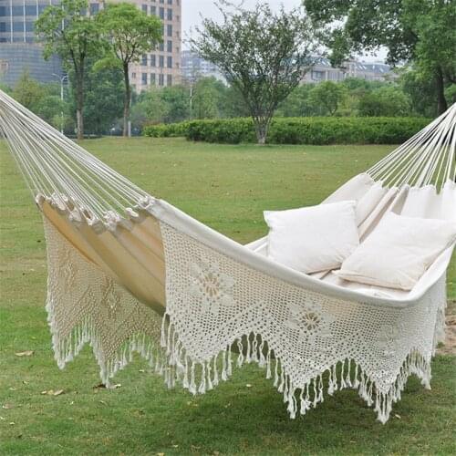 Outdoor Garden Hammock Macrame Tassel Canvas Swing Chair Hanging Travel Camping Hanging Bed Foldable Hammock Photo Props