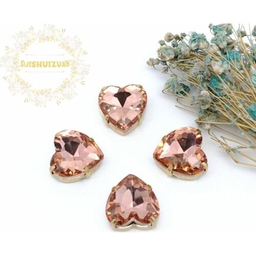 Water red Heart shape Crystal Glass Sewing Rhinestones with gold Claw Rhinestones for Diy wedding Dress and Bags