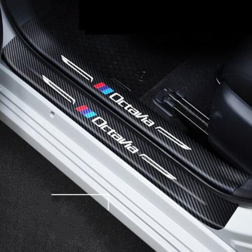 Fiber Leather Car Door Sill Cover Thresold Sticker Anti Scratch for Skoda Octavia 2007-2014