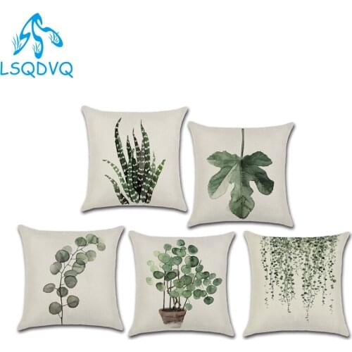 Green Plant Leaf Cactus Chlorophytum Square Seat Pillow Cover Cushion Case Decoration For Car Sofa Home Almofadas