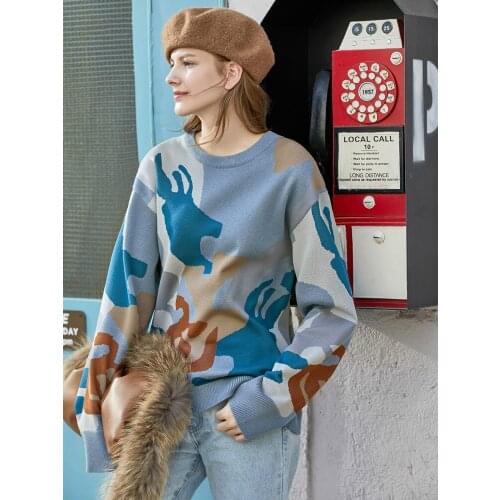 Spring lazy style loose sweater women new contrasting, round-collar base-wool sweater pullover tops
