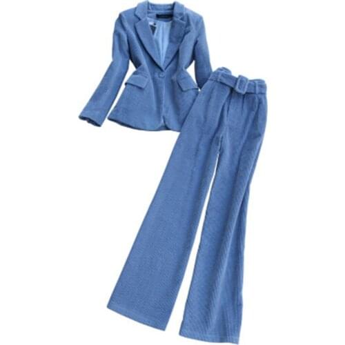 Fashion suit suit female fall / winter New high quality Casual Corduroy suit female + wide leg pants two-piece OL suit women