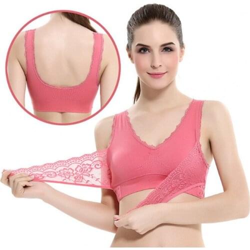 Women Lingerie Bra Padded Solid Color Buckle Gather Together Motion Bras Big Size Nothing Steel Ring Lace Bra Underwear