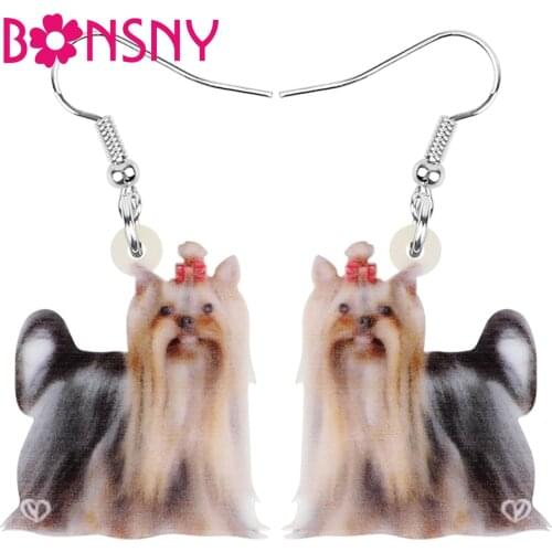 Bonsny Acrylic Yorkshire Yorkie Dog Earrings Big Print Cute Pet Animal Dangle Drop Jewelry For Women Kid Classic Gift Decoration