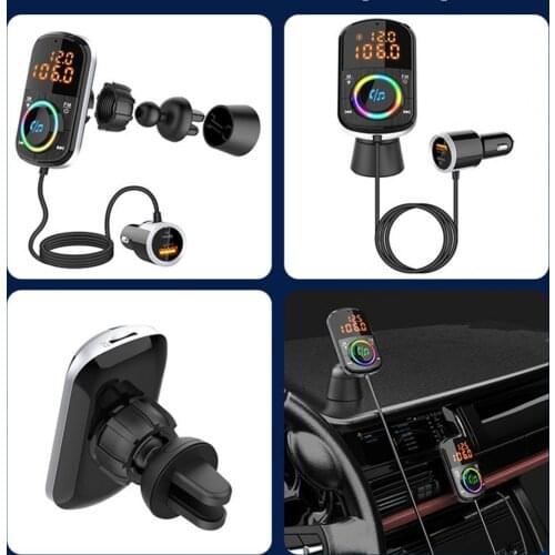 Car mp3 Handsfree Wireless Bluetooth V5.0 Car Kit FM Transmitter TF Card LCD MP3 Player Dual USB QC3.0 Car Charger Phone Charger