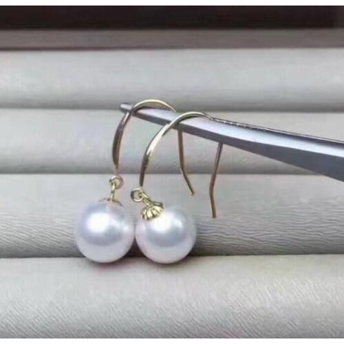Free shipping luxury Noble jewelry 10-11MM NATURAL white PEARL earring AAAA