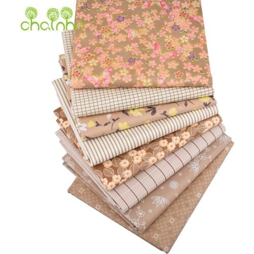 Chainho,8pcs/Lot,Brown Floral Series,Printed Twill Cotton Fabric,Patchwork Cloth For DIY Sewing&Quilting Baby&Children Material