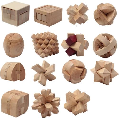 3D Wooden Heart Shape Cube Educational Intelligence Game Luban Lock IQ Puzzle Brain Teaser Russia Ming Lock Kid Gift