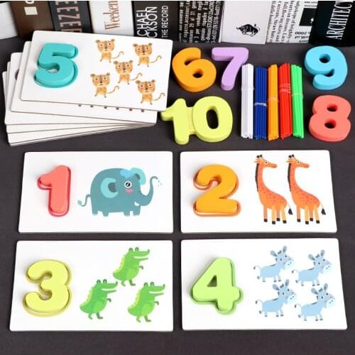 Kids Early Educational Toy Wooden Arithmetic Digital Card Cartoon Digital Jigsaw Puzzles Wooden Toys Children Gifts