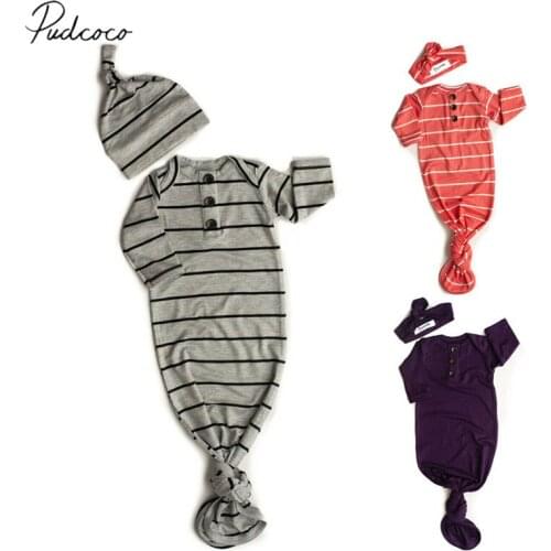 2020 Baby Bedding Sleeping Bags Newborn Infant Baby Stripe Blanket Swaddle Wrap Bedding Clothes Hat 2Pcs Long Sleeve Outfit