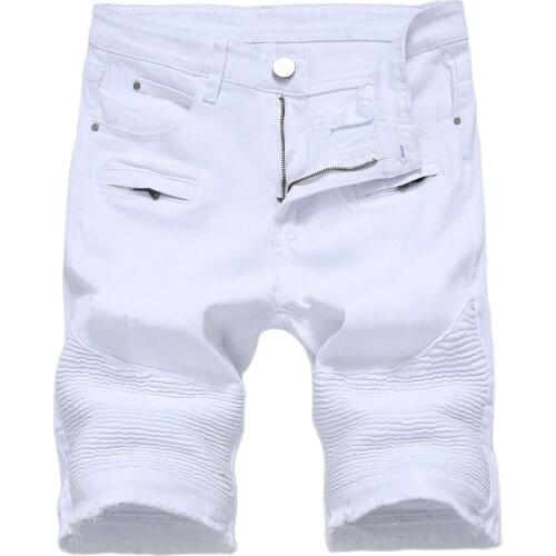 New Jeans Men Shorts White Denim Pants Lightweight Knee Length Stretch Denim Jeans Fashion Casual White Trousers Dropshipping