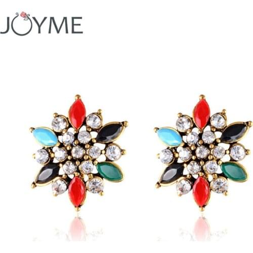 Top Sale Bohemia Stud Earrings For Women 2016 Fashion Clip Bronze Gold Jewelry Earrings Female Mosaic Rhinestone Small Brincos