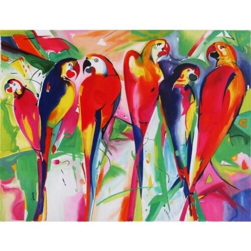 Modern oil painting on canvas Parrot Family handmade animal art picture for home wall decor