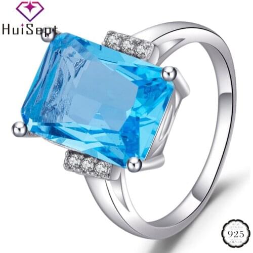 HuiSept Luxury Rings for Female 925 Silver Jewelry Rectangle Shaped Sapphire Gemstones Zircon Ring Wedding Party Gift Wholesale