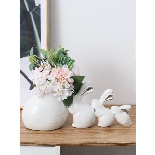 Modern Art Creative Ceramic Vase rabbit family Figurines & Miniatures Wedding Gifts home decor tabletop handicraft